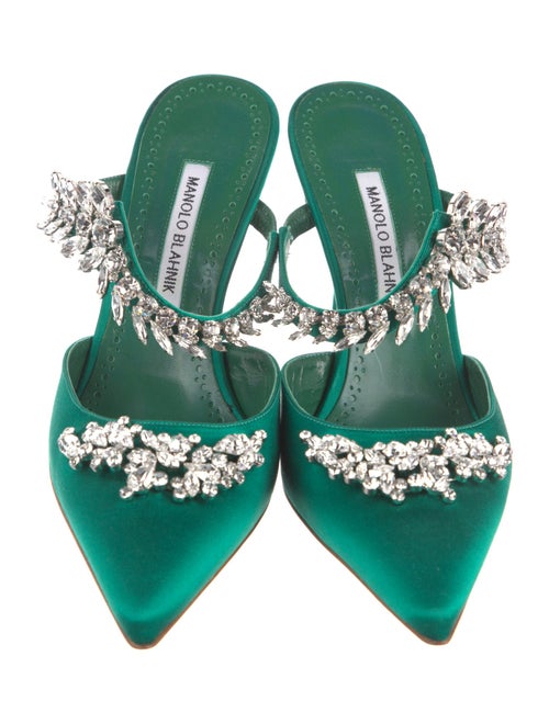 Manolo Blahnik Satin Crystal Embellishments Mules