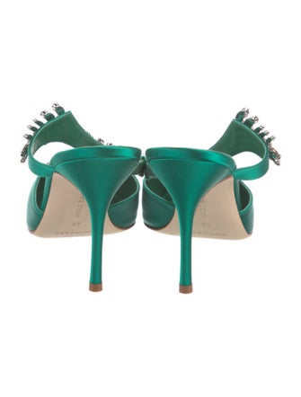 Manolo Blahnik Satin Crystal Embellishments Mules