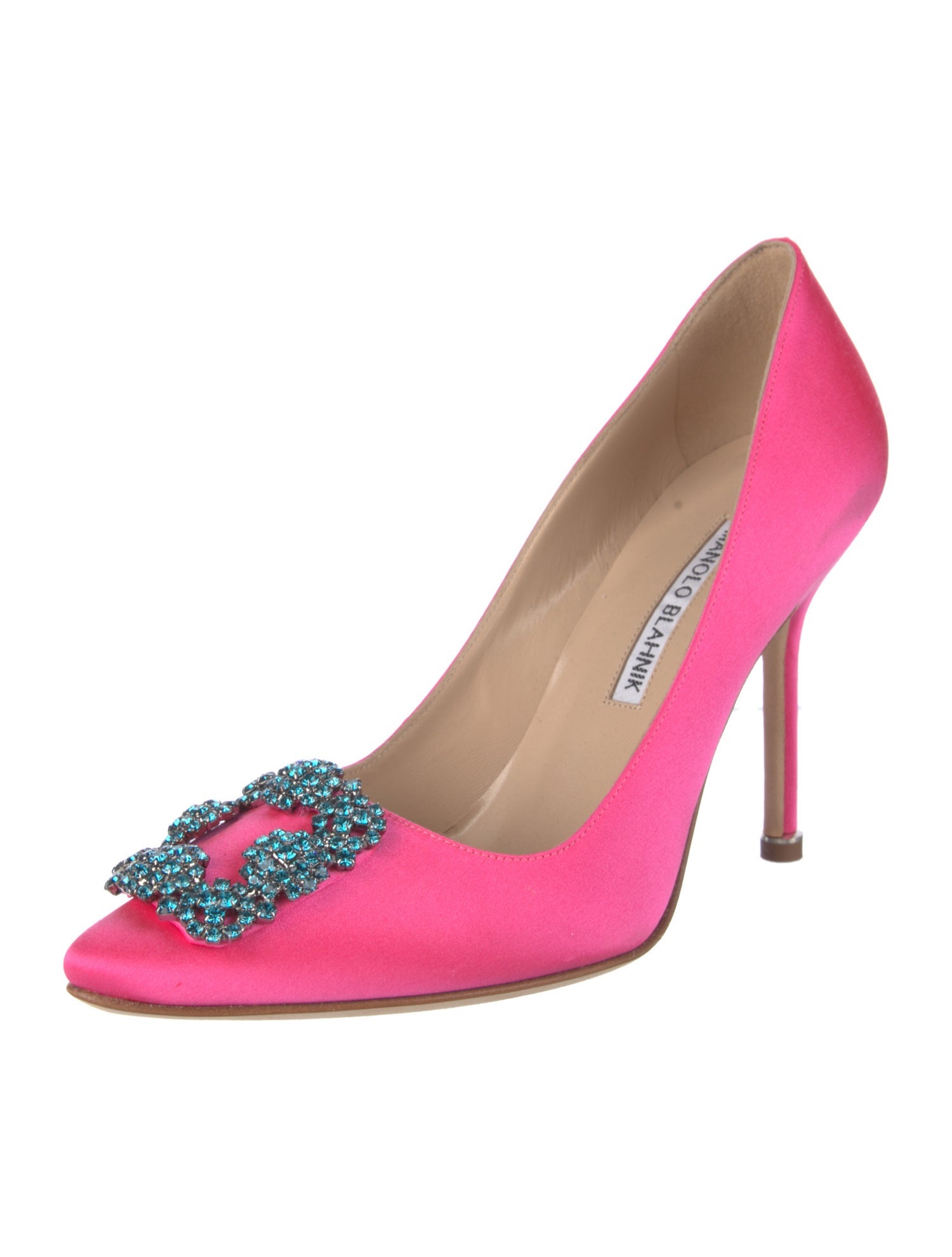 Manolo Blahnik Satin Crystal Embellishments Pumps