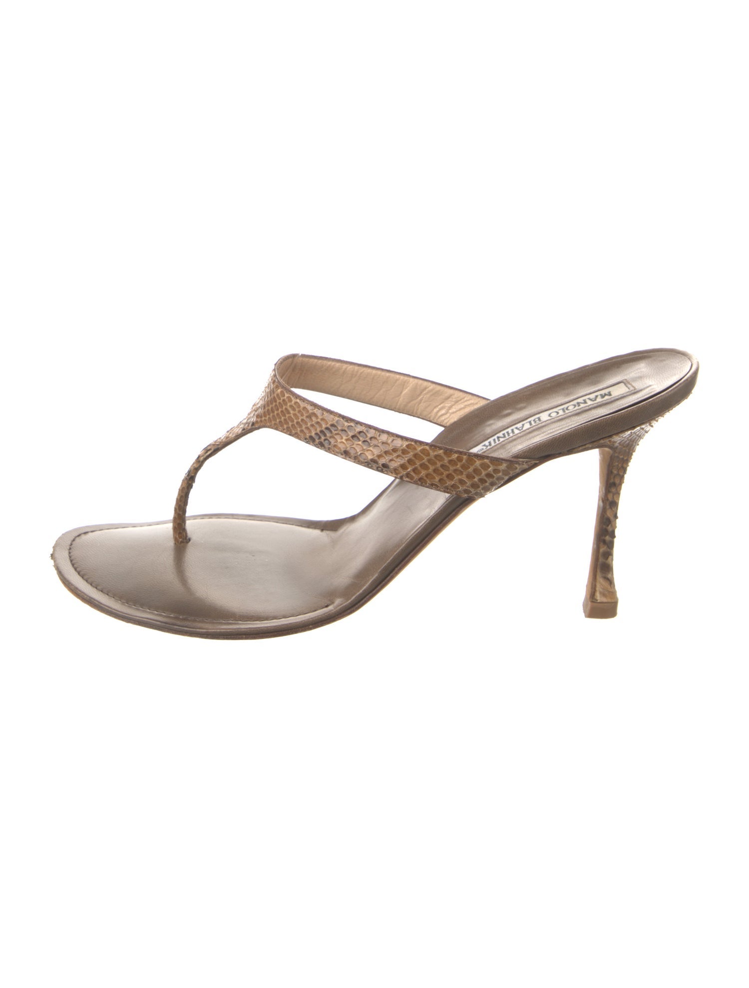 Manolo Blahnik Snakeskin Animal Print T-Strap Sandals