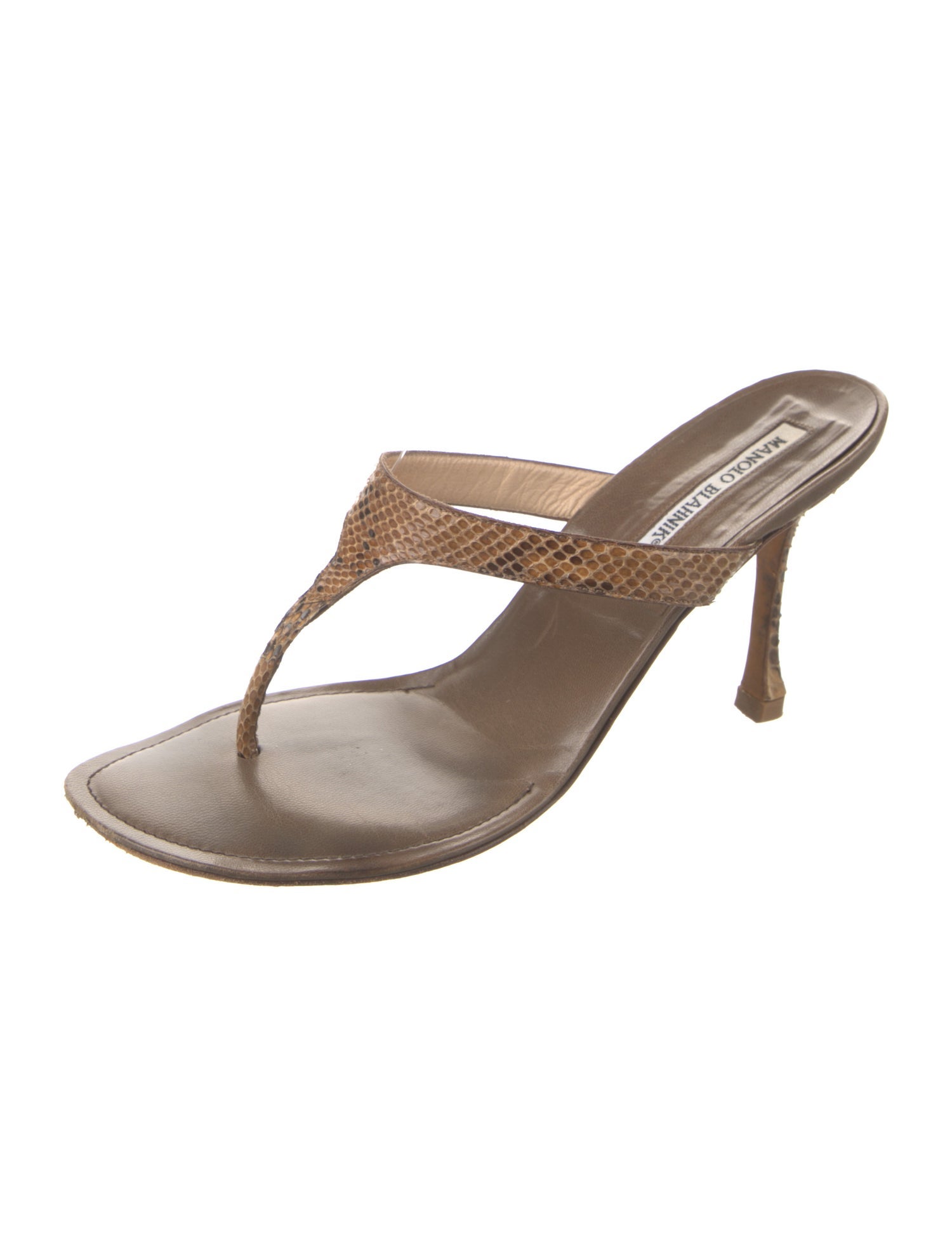 Manolo Blahnik Snakeskin Animal Print T-Strap Sandals