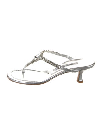 Manolo Blahnik Leather Crystal Embellishments Slides