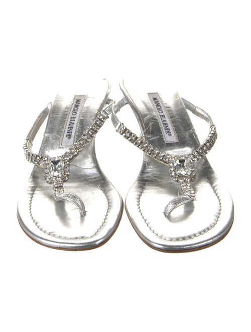 Manolo Blahnik Leather Crystal Embellishments Slides
