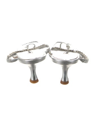 Manolo Blahnik Leather Crystal Embellishments Slides