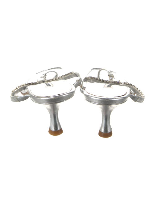 Manolo Blahnik Leather Crystal Embellishments Slides