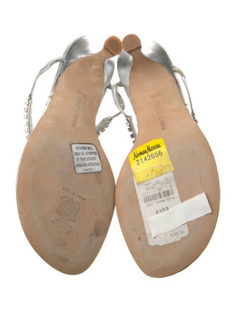 Manolo Blahnik Leather Crystal Embellishments Slides