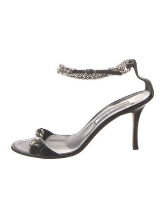 Manolo Blahnik Leather Chain-Link Accents Sandals