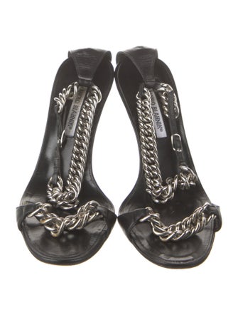 Manolo Blahnik Leather Chain-Link Accents Sandals