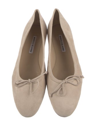 Manolo Blahnik Suede Bow Accents Ballet Flats