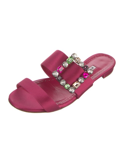 Manolo Blahnik Satin Crystal Embellishments Slides