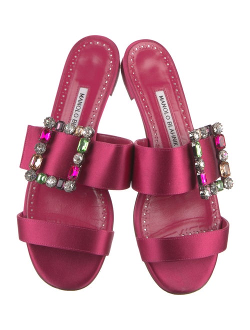 Manolo Blahnik Satin Crystal Embellishments Slides