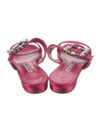 Manolo Blahnik Satin Crystal Embellishments Slides