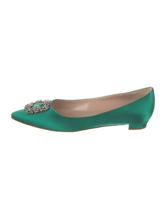 Manolo Blahnik Satin Crystal Embellishments Flats