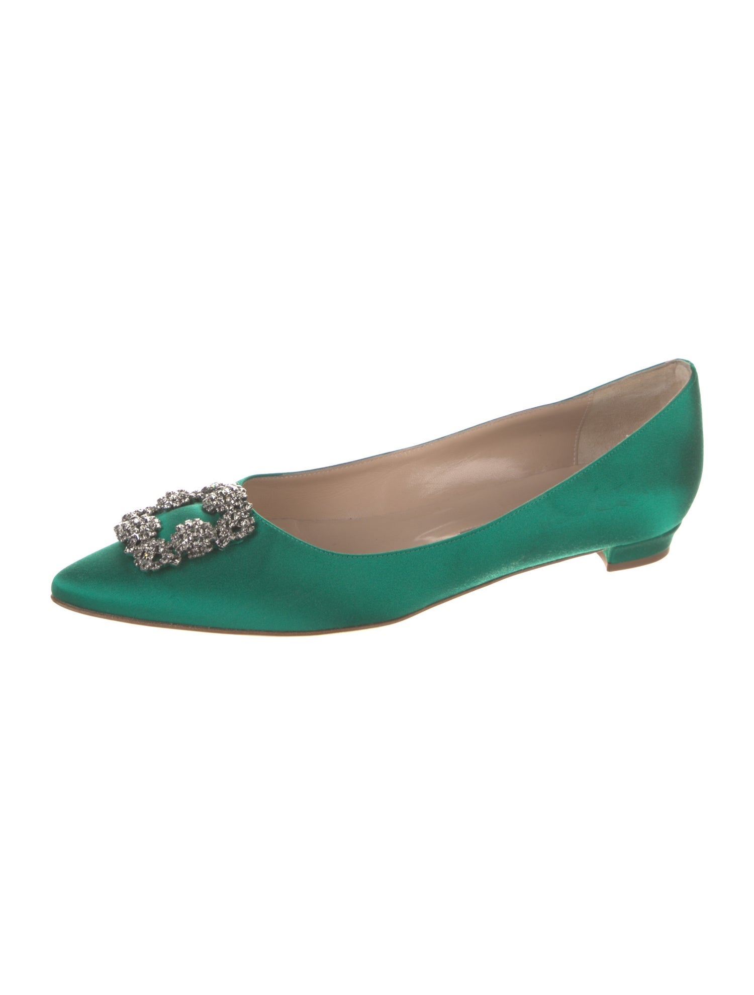 Manolo Blahnik Satin Crystal Embellishments Flats
