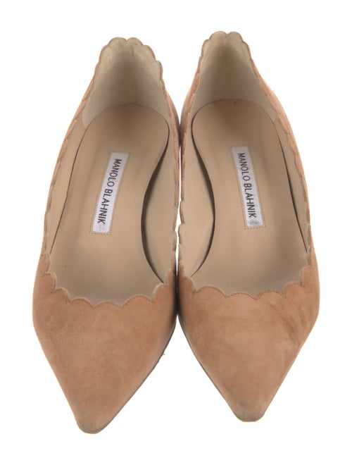 Manolo Blahnik Suede Scalloped Accent Pumps