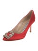 Manolo Blahnik Satin Crystal Embellishments Pumps