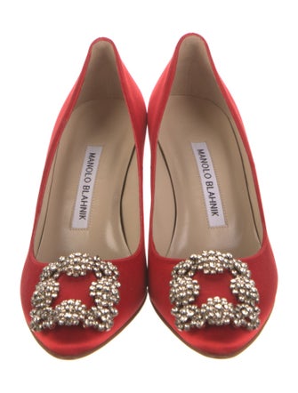 Manolo Blahnik Satin Crystal Embellishments Pumps