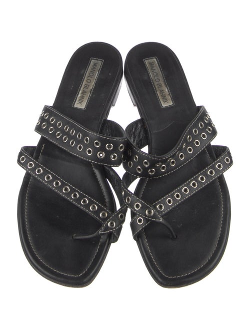 Manolo Blahnik Leather Studded Accents Flats