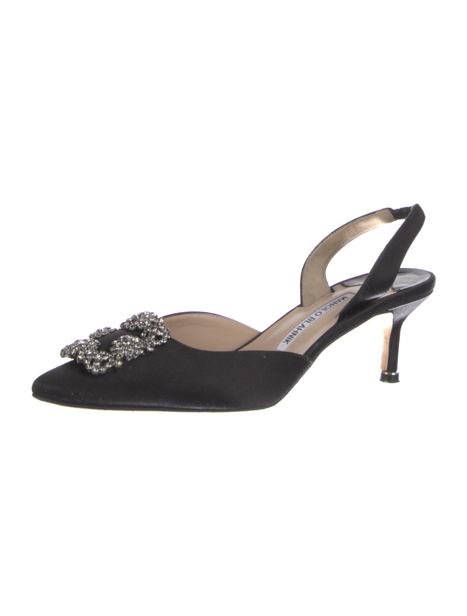 Manolo Blahnik Satin Crystal Embellishments Slingback Pumps