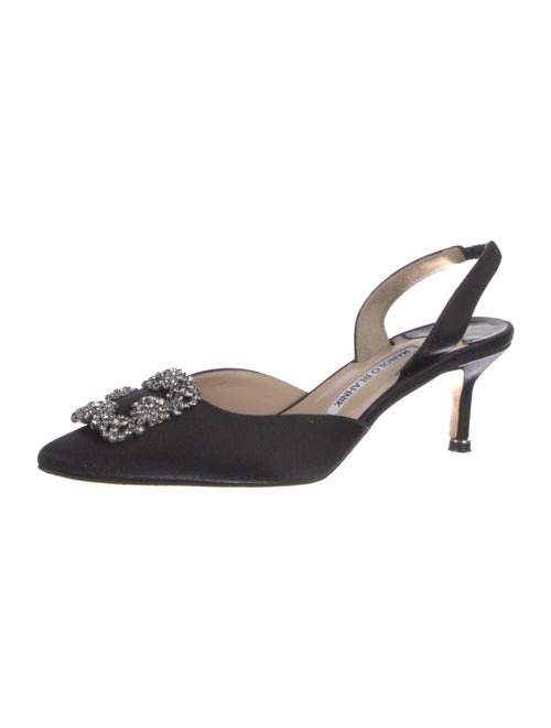 Manolo Blahnik Satin Crystal Embellishments Slingback Pumps