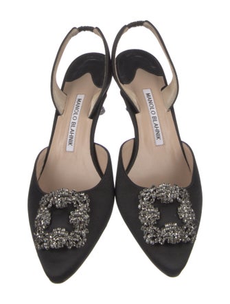 Manolo Blahnik Satin Crystal Embellishments Slingback Pumps