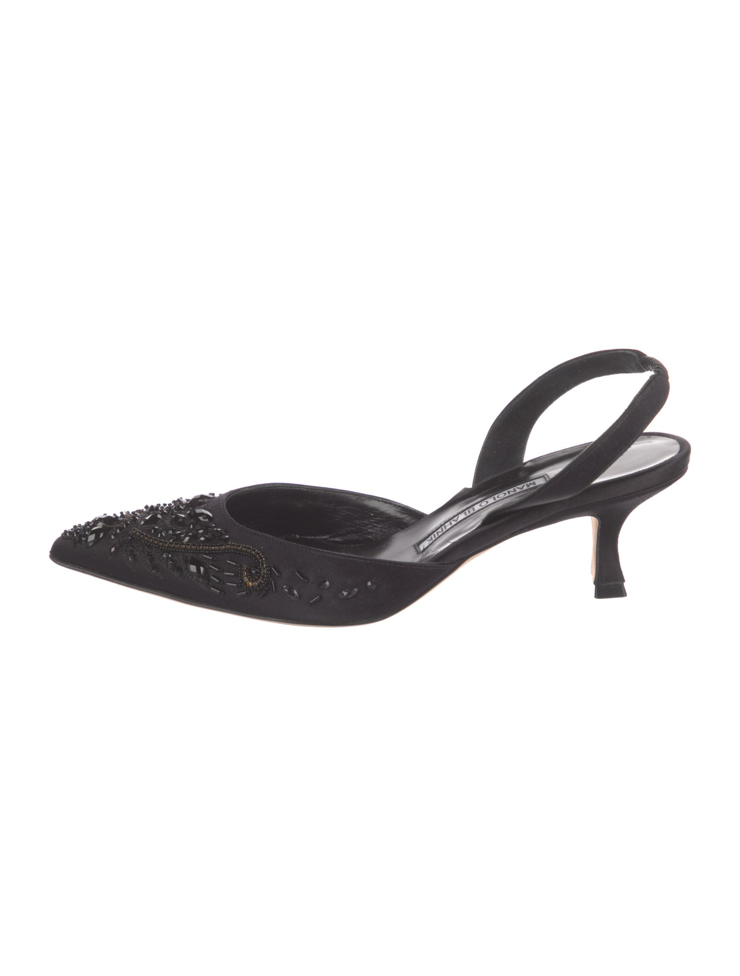 Manolo Blahnik Satin Crystal Embellishments Slingback Pumps