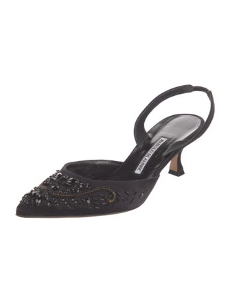Manolo Blahnik Satin Crystal Embellishments Slingback Pumps