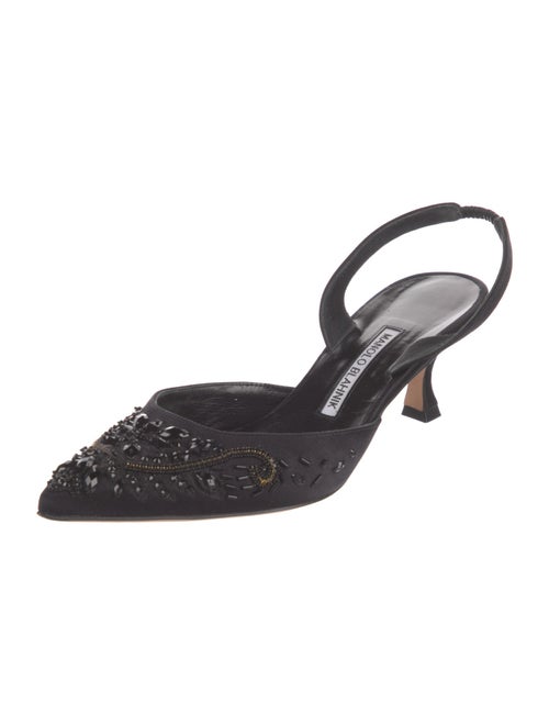 Manolo Blahnik Satin Crystal Embellishments Slingback Pumps
