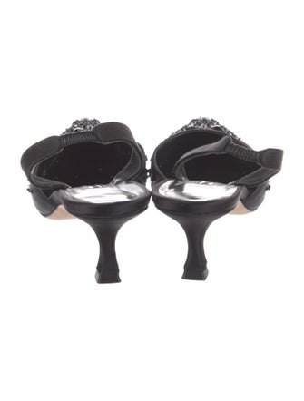 Manolo Blahnik Satin Crystal Embellishments Slingback Pumps