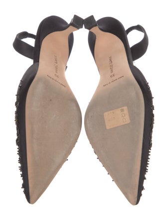 Manolo Blahnik Satin Crystal Embellishments Slingback Pumps