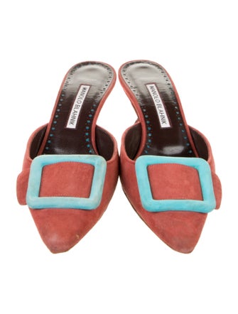 Manolo Blahnik Suede Colorblock Pattern Mules
