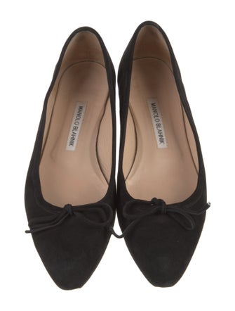 Manolo Blahnik Suede Bow Accents Ballet Flats