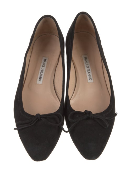 Manolo Blahnik Suede Bow Accents Ballet Flats