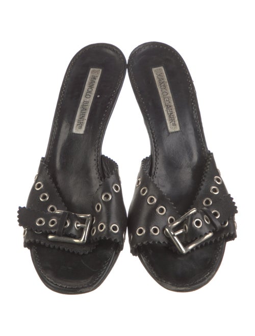 Manolo Blahnik Leather Scalloped Accent Slides