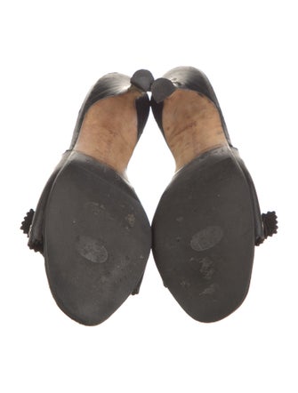 Manolo Blahnik Leather Scalloped Accent Slides