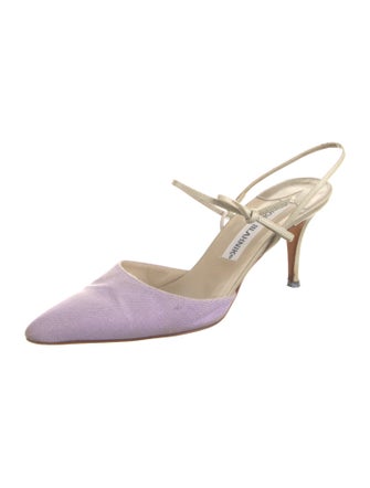 Manolo Blahnik Canvas Bow Accents Slingback Pumps