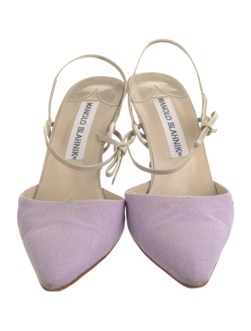 Manolo Blahnik Canvas Bow Accents Slingback Pumps