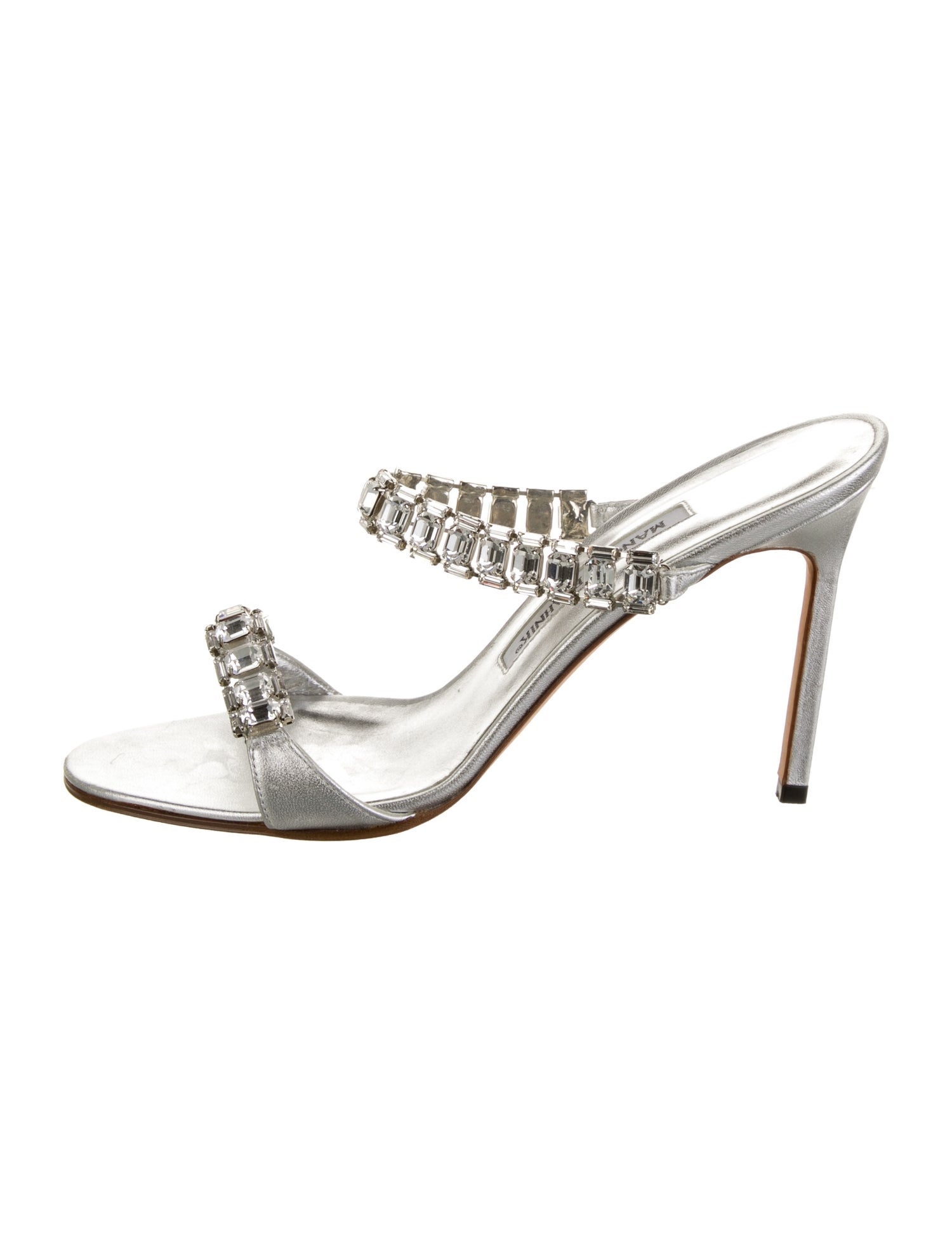 Manolo Blahnik Leather Crystal Embellishments Slides
