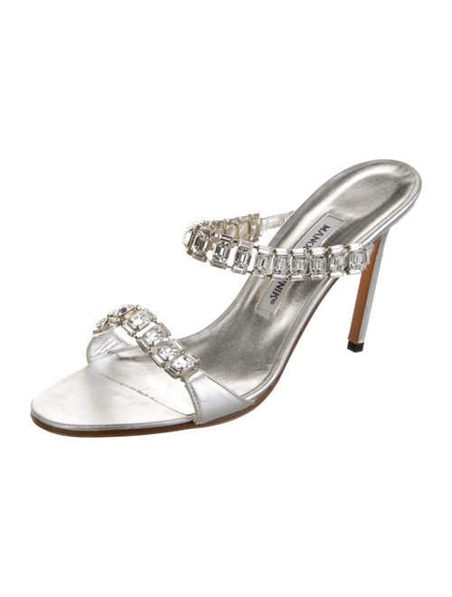 Manolo Blahnik Leather Crystal Embellishments Slides