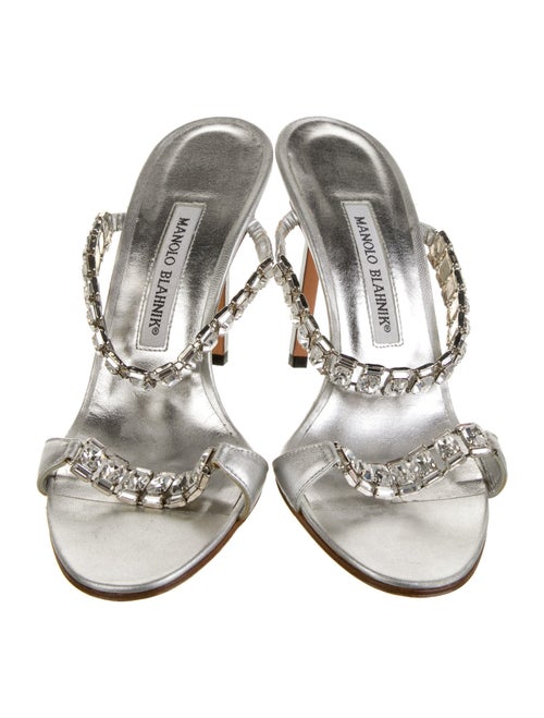 Manolo Blahnik Leather Crystal Embellishments Slides