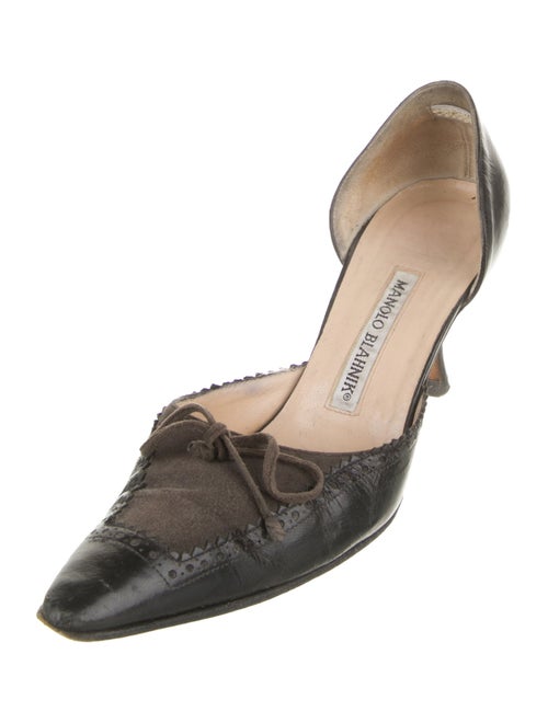 Manolo Blahnik Leather Scalloped Accent D'Orsay Pumps