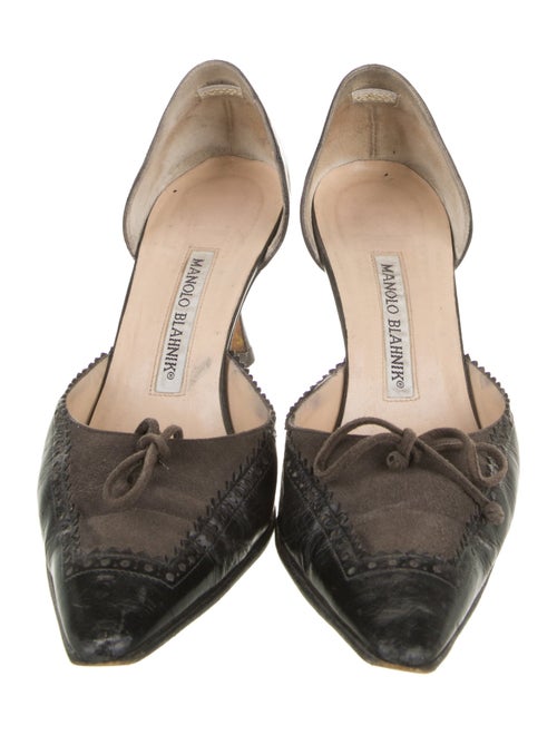 Manolo Blahnik Leather Scalloped Accent D'Orsay Pumps