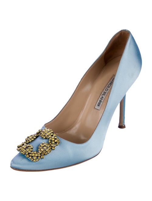 Manolo Blahnik Satin Crystal Embellishments Pumps