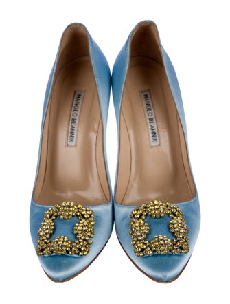 Manolo Blahnik Satin Crystal Embellishments Pumps
