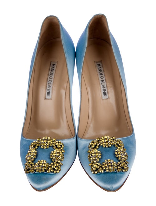 Manolo Blahnik Satin Crystal Embellishments Pumps