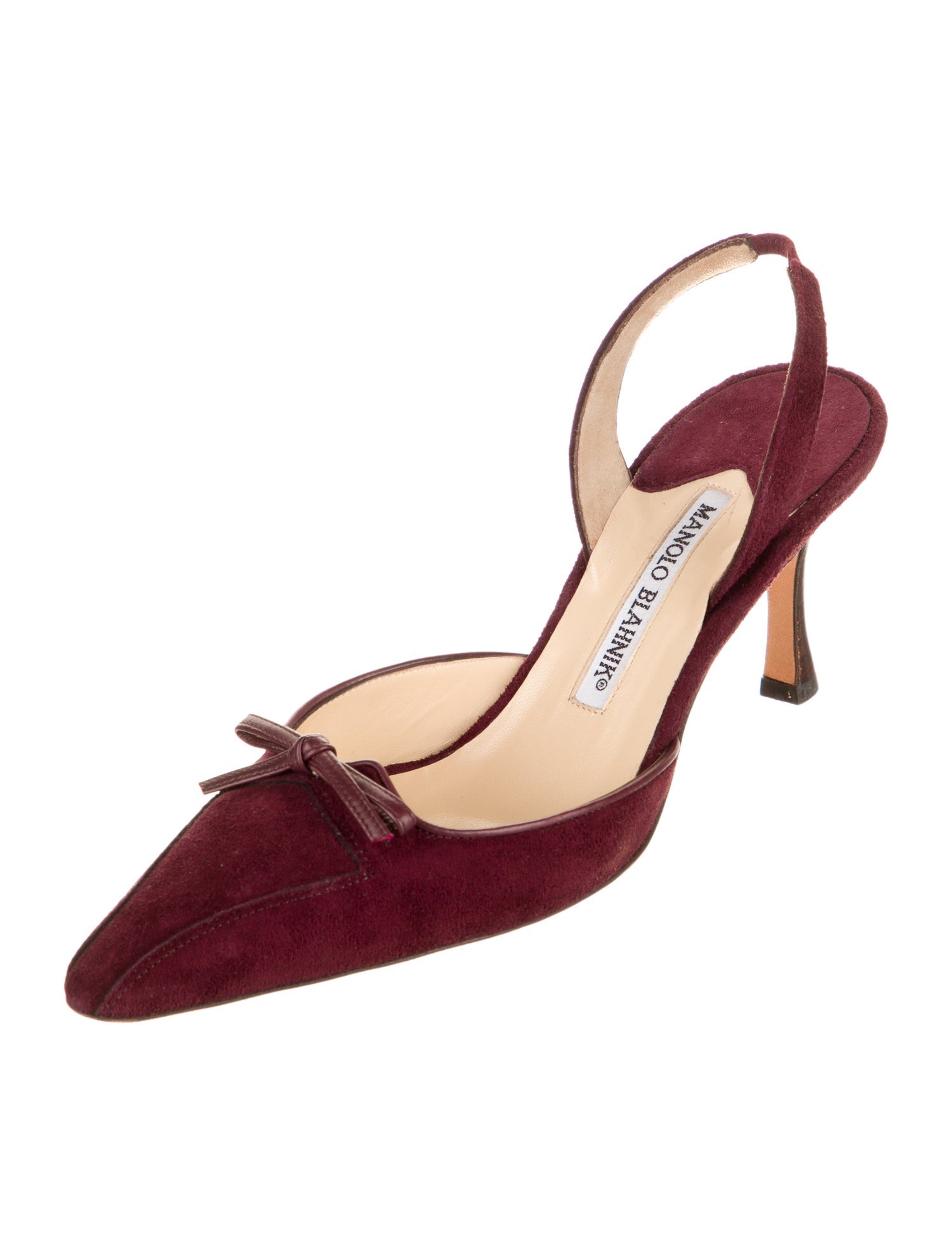 Manolo Blahnik Suede Bow Accents Slingback Pumps