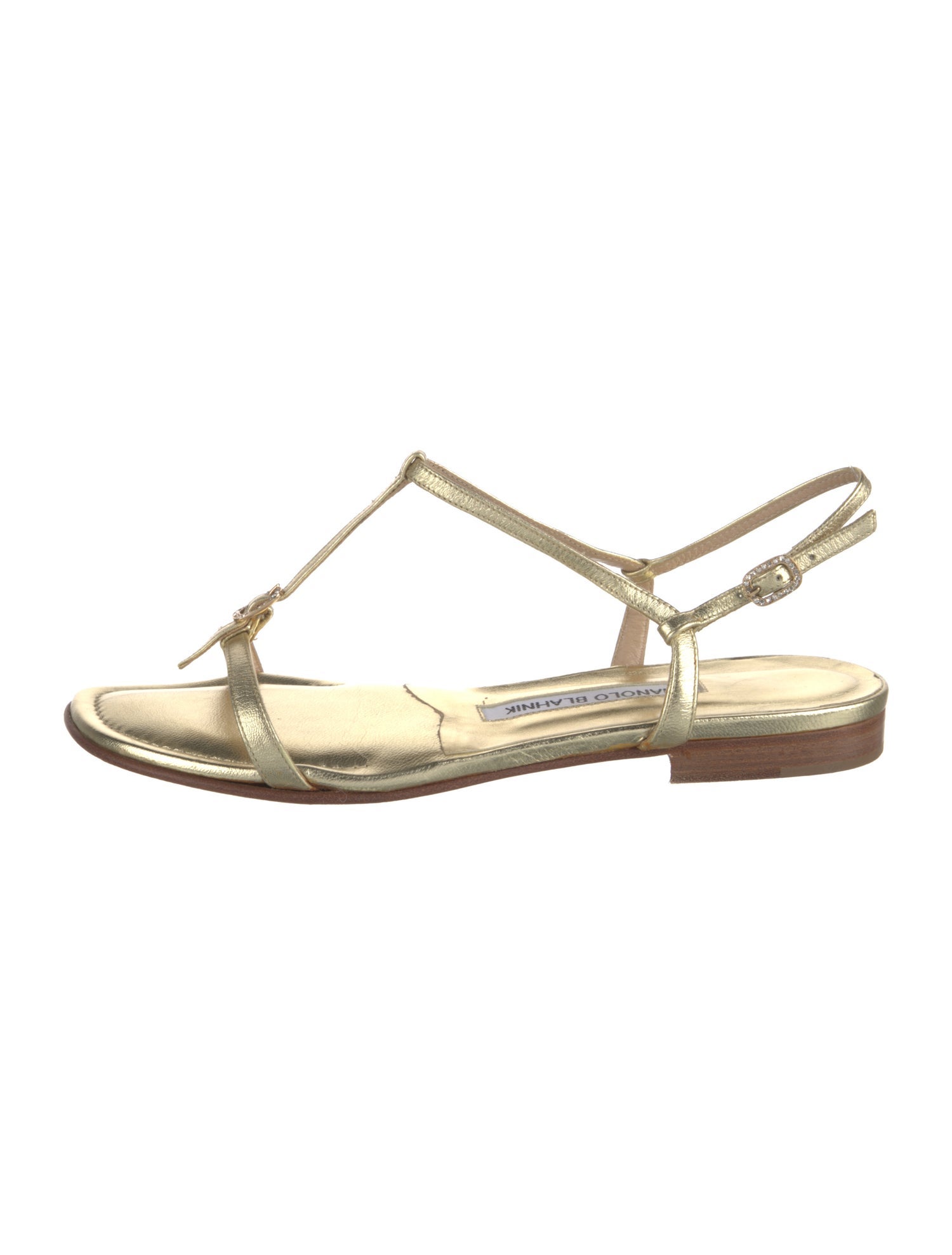 Manolo Blahnik Leather Crystal Embellishments T-Strap Sandals