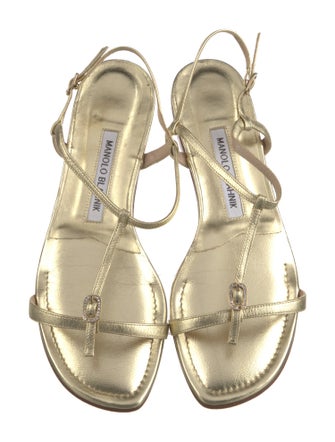 Manolo Blahnik Leather Crystal Embellishments T-Strap Sandals