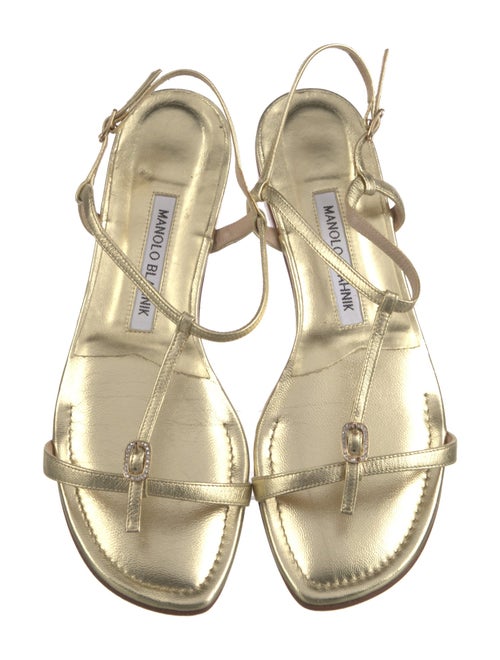 Manolo Blahnik Leather Crystal Embellishments T-Strap Sandals
