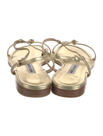 Manolo Blahnik Leather Crystal Embellishments T-Strap Sandals